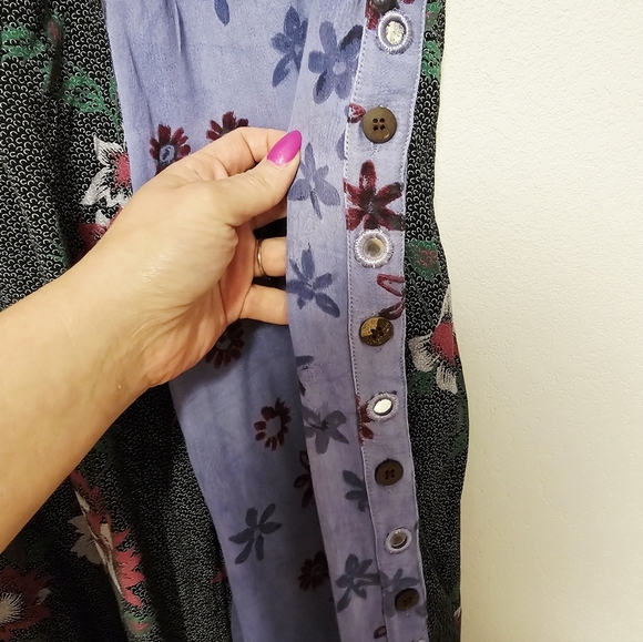 Tienda Ho Floral Patch Mirrored Purple and Black Rayon Pants Women's One Size - Picture 4 of 8